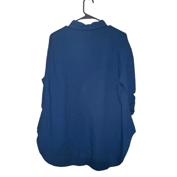 E-Retro Women's Long Sleeve Button Down Up Shirt sz XL High-Low Blue Oversized - Picture 6 of 6